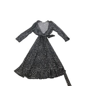 Leota‎ Women's Gray Leopard Print Long Sleeve Wrap Midi Dress